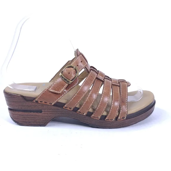 Dansko Brown Strappy Leather Adjustable Slip On Open Toe Platform Clog Sandal 37 - Picture 1 of 11